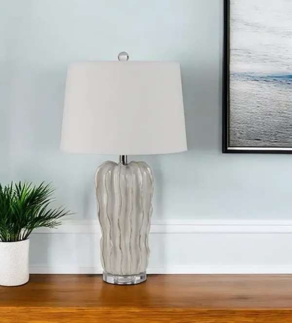 Glass Novelty Table Lamp With White Empire Shade - Nickel