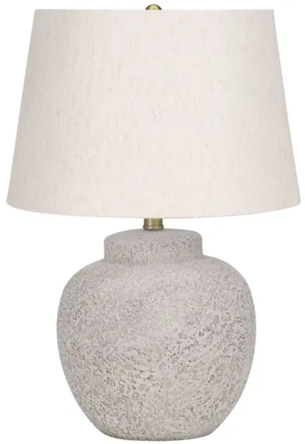 Concrete Urn Table Lamp With Abstract Empire Shade - Cream