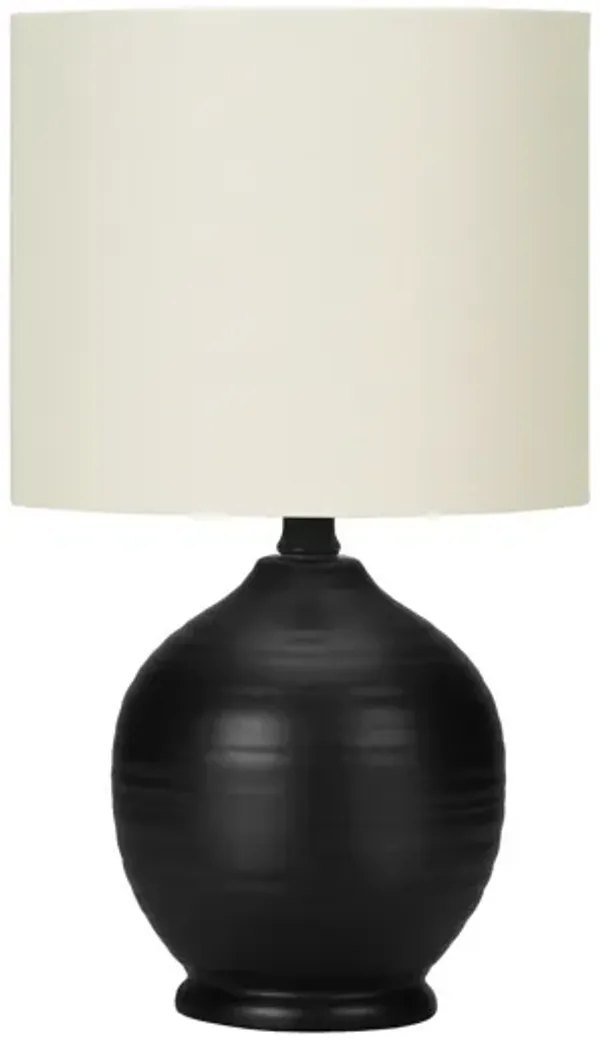 Ceramic Round Table Lamp With Ivory Drum Shade - Black