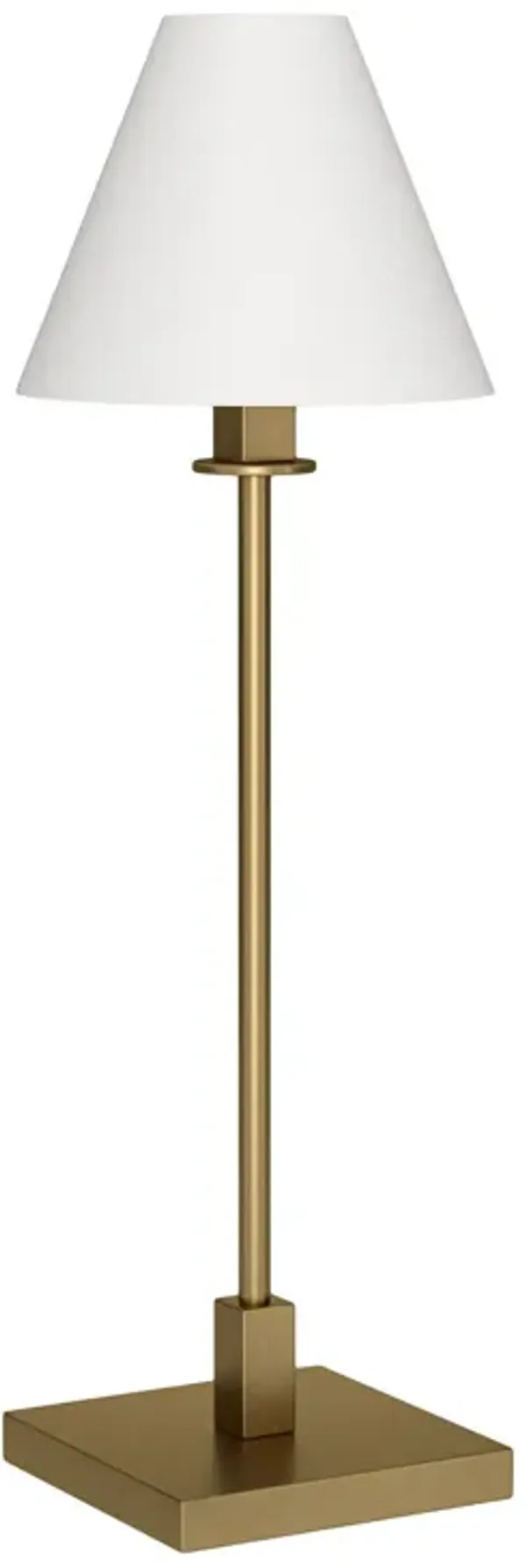 Metal Candlestick Table Lamp With White Cone Shade - Brass