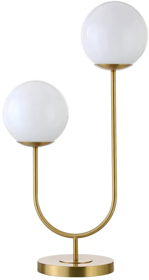 Metal Two Light Novelty Table Lamp With White Globe Shade - Gold