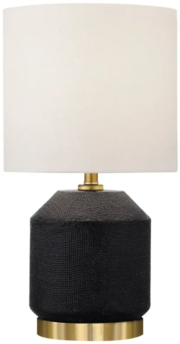 15" Ceramic Cylinder Table Lamp With White Drum Shade - Black And Gold