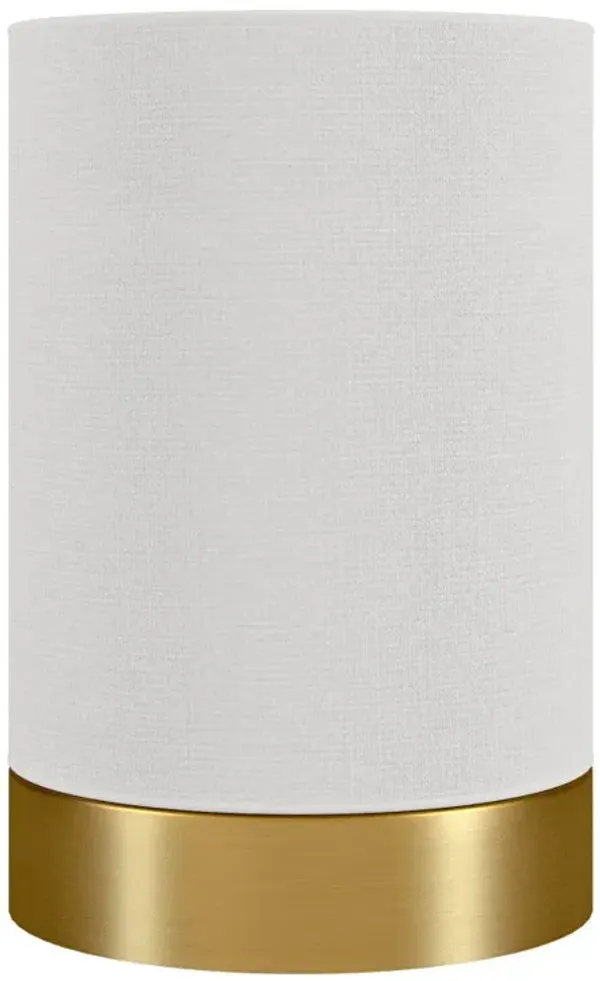 Metal Cylinder Bedside Table Lamp With White Drum Shade - Brass