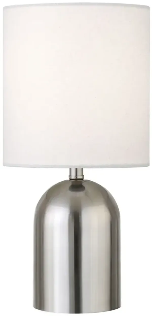Metal Cylinder Table Lamp With White Drum Shade - Silver
