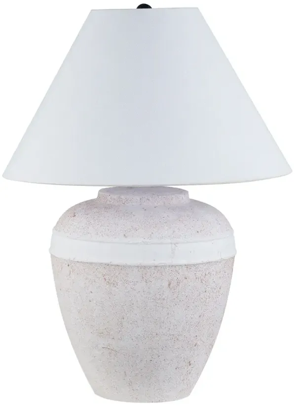 Ceramic Urn Table Lamp With White Cone Shade - Red And White
