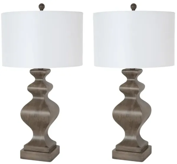 Table Lamp With White Cone Shade (Set of 2) - Distressed Brown