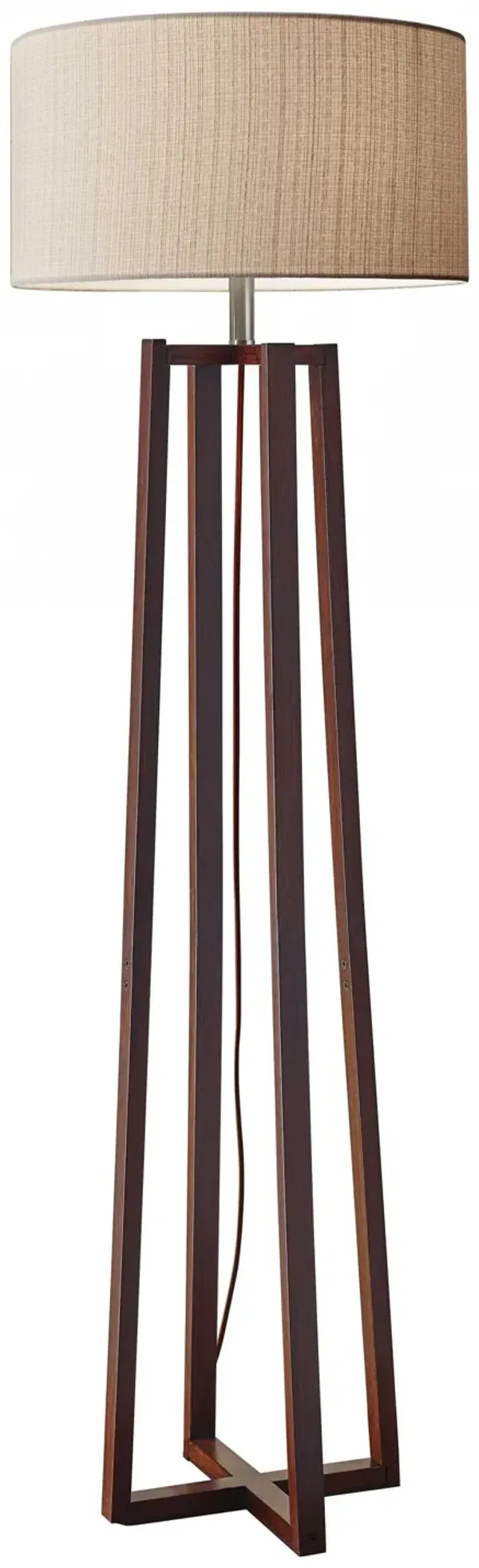 Solid Wood Novelty Floor Lamp With Beige Drum Shade - Brown