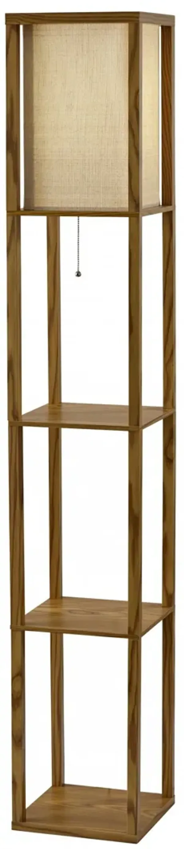 Floor Lamp With Storage Shelves - Natural Wood