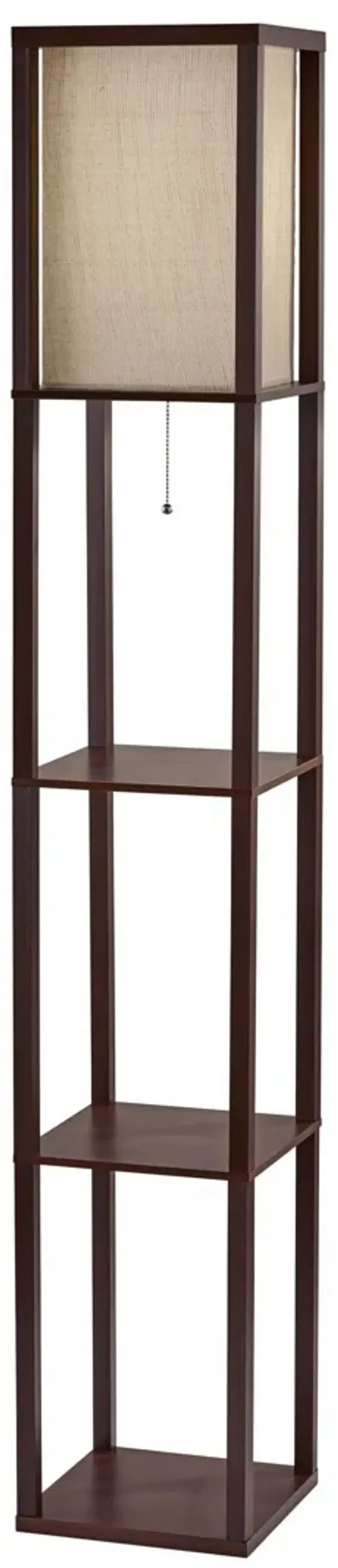 Column Floor Lamp With Beige Square Shade - Brown
