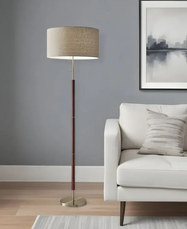 Traditional Shaped Floor Lamp With Drum Shade - Brown