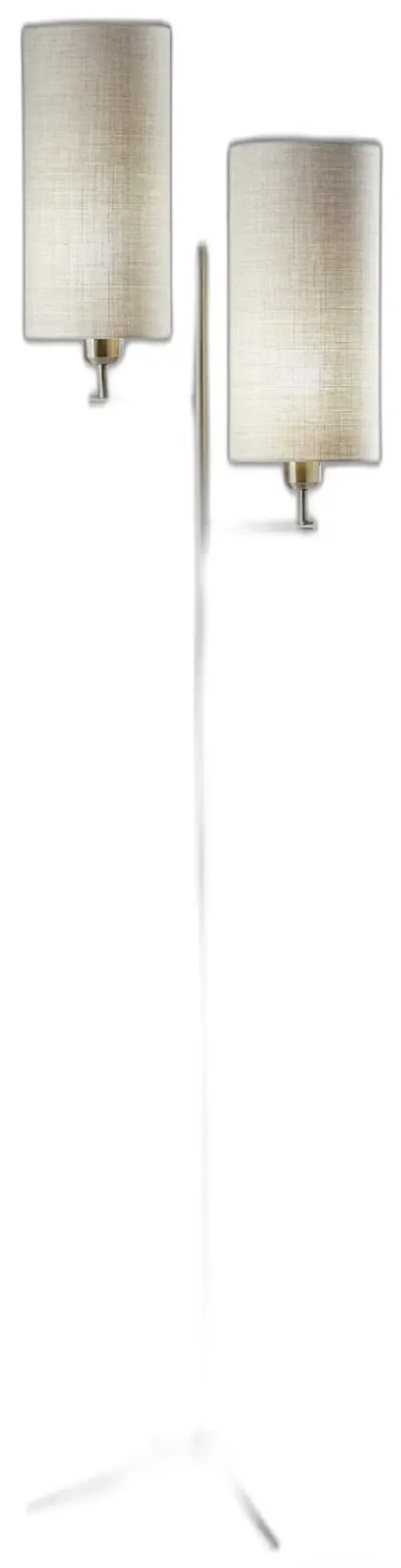 Two Light Novelty Floor Lamp With White Drum Shade - Brass