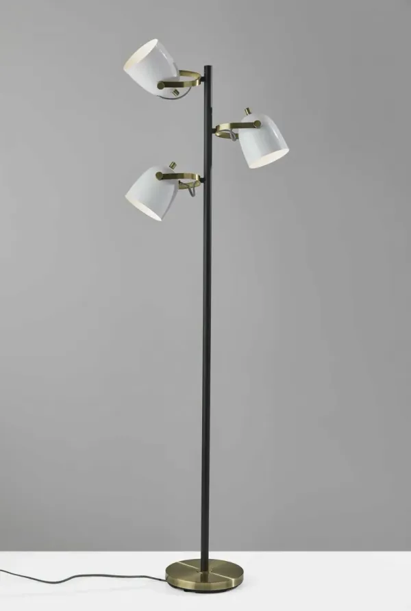 Three Light Tree Floor Lamp With White Solid Color Bell Shade - Bronze