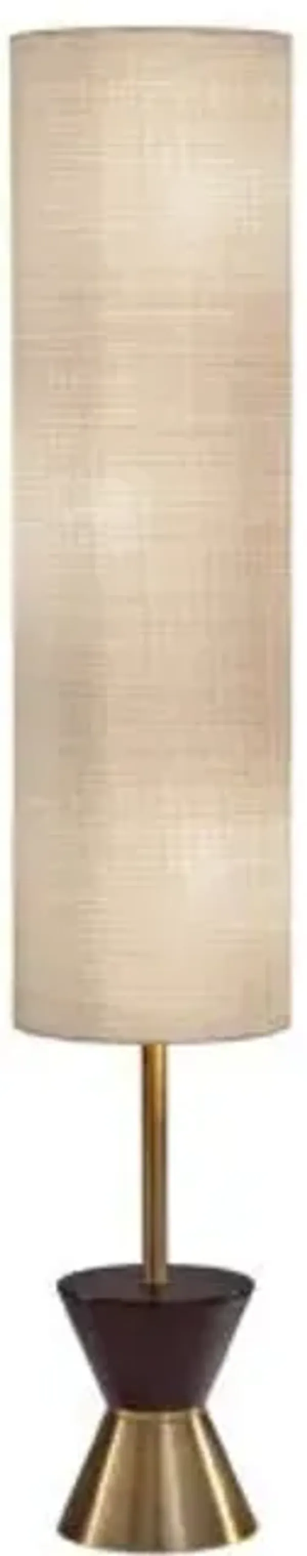 Brass And Wood Textured Cylinder Floor Lamp - Beige