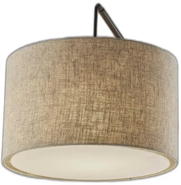 Swing Arm Floor Lamp With Beige Solid Color Drum Shade - Black
