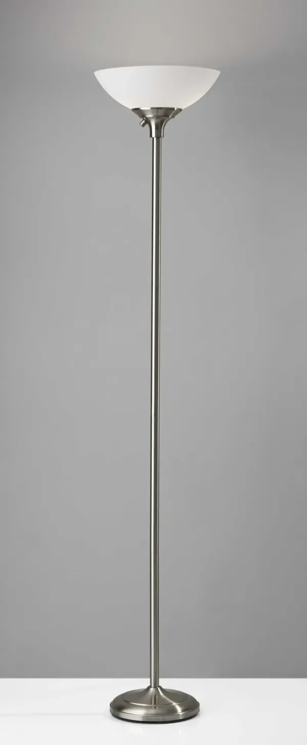 Tailored Metal Torchiere With Bright Illumination - Satin Steel