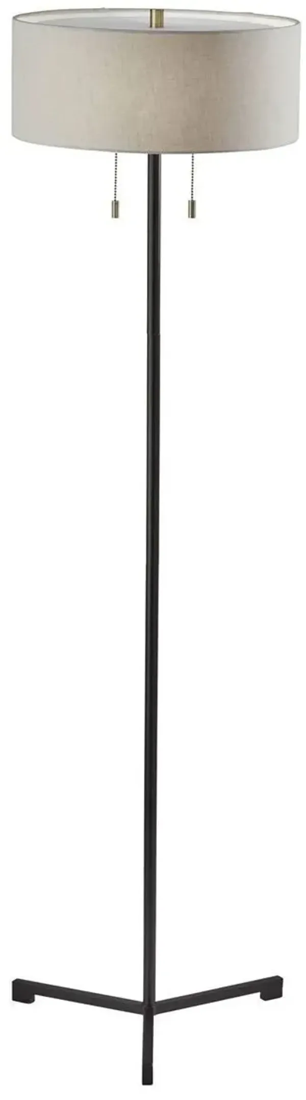 Traditional Shaped Floor Lamp With White Drum Shade - Black