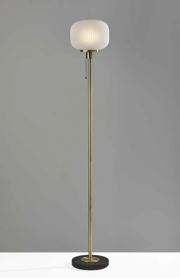 Torchiere Floor Lamp With White Globe Shade - Black