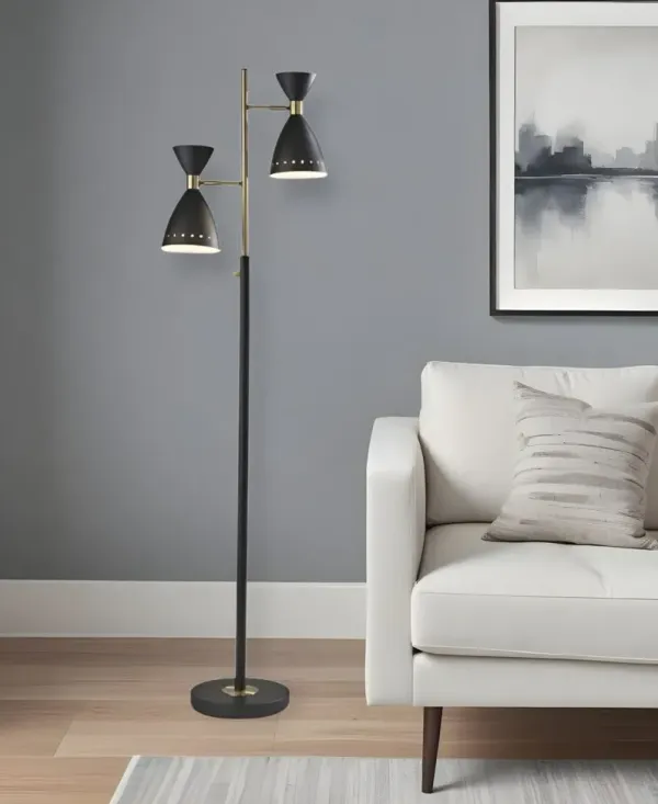 Task Floor Lamp With Black Metal Cone Shade - Black