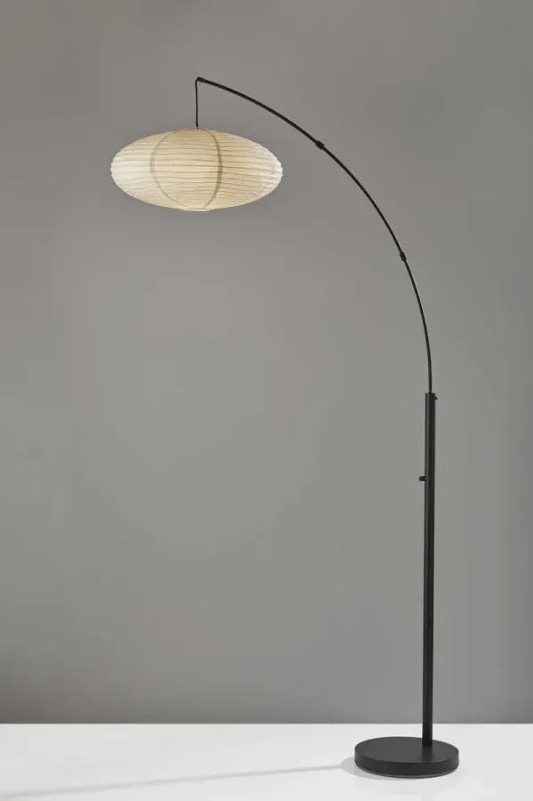 Arc Floor Lamp With Beige Solid Color Globe Shade - Black