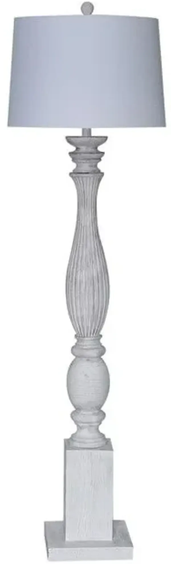 Plantation Resin Floor Lamp With White Fabric Drum Shade - White Wash