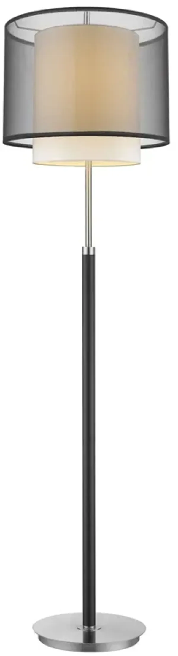 Traditional Shaped Floor Lamp With Black And White Drum Shade - Chrome