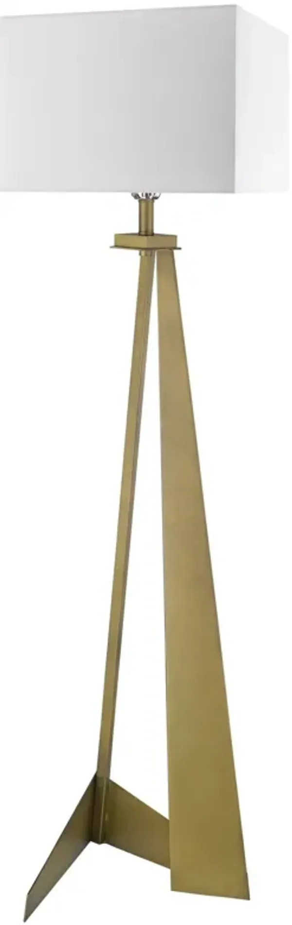 Traditional Shaped Floor Lamp With White Novelty Shade - Brass