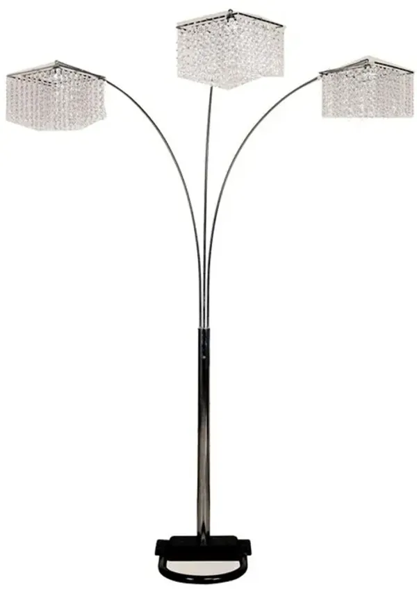 Floor Lamp With Three Hanging Crystal Shades - Silver