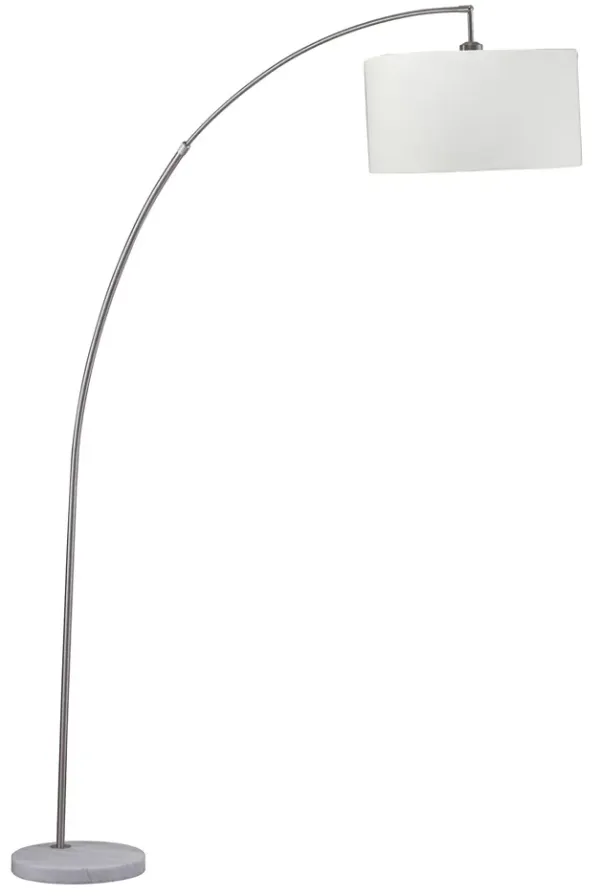 Arc Floor Lamp With White Drum Shade - White And Silver