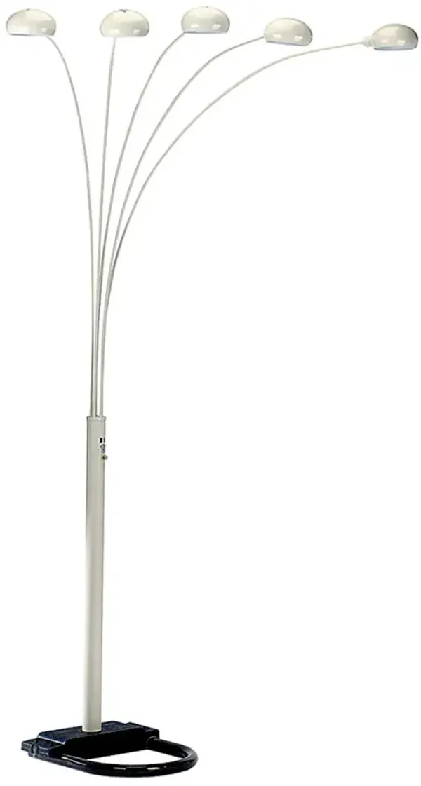 Five Light Arc Floor Lamp With White Dome Shade - White