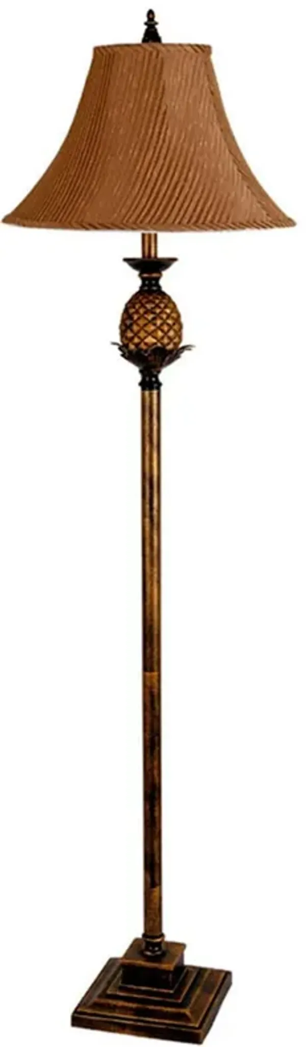 Traditional Pineapple Floor Lamp With Brown Bell Shade - Antique Gold And Brown