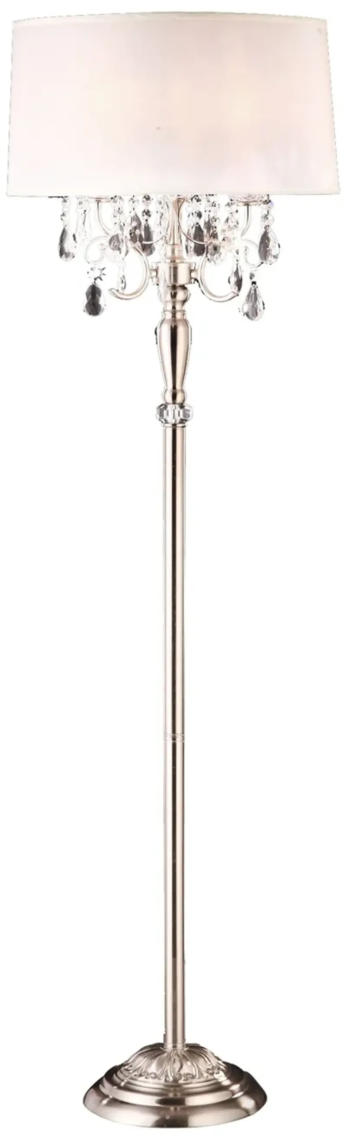 Three Light Candelabra Floor Lamp With White Drum Shade - White