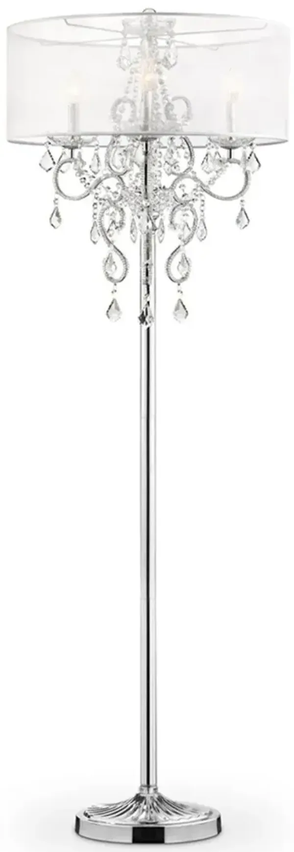 Steel Three Light Candelabra Floor Lamp With Drum Shade - Silver White