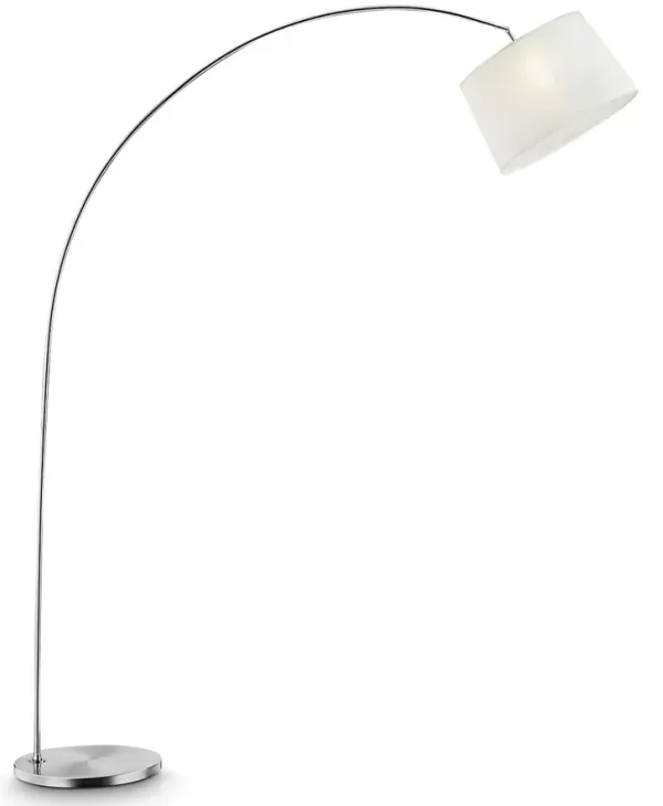 Adjustable Arched Floor Lamp With White Drum Shade - White