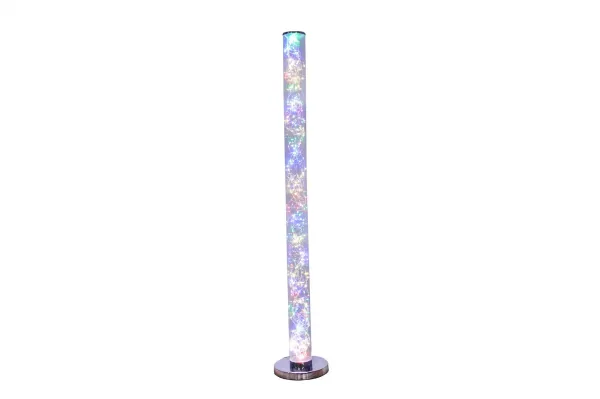 Steel LED Column Floor Lamp With Clear Drum Shade - Silver