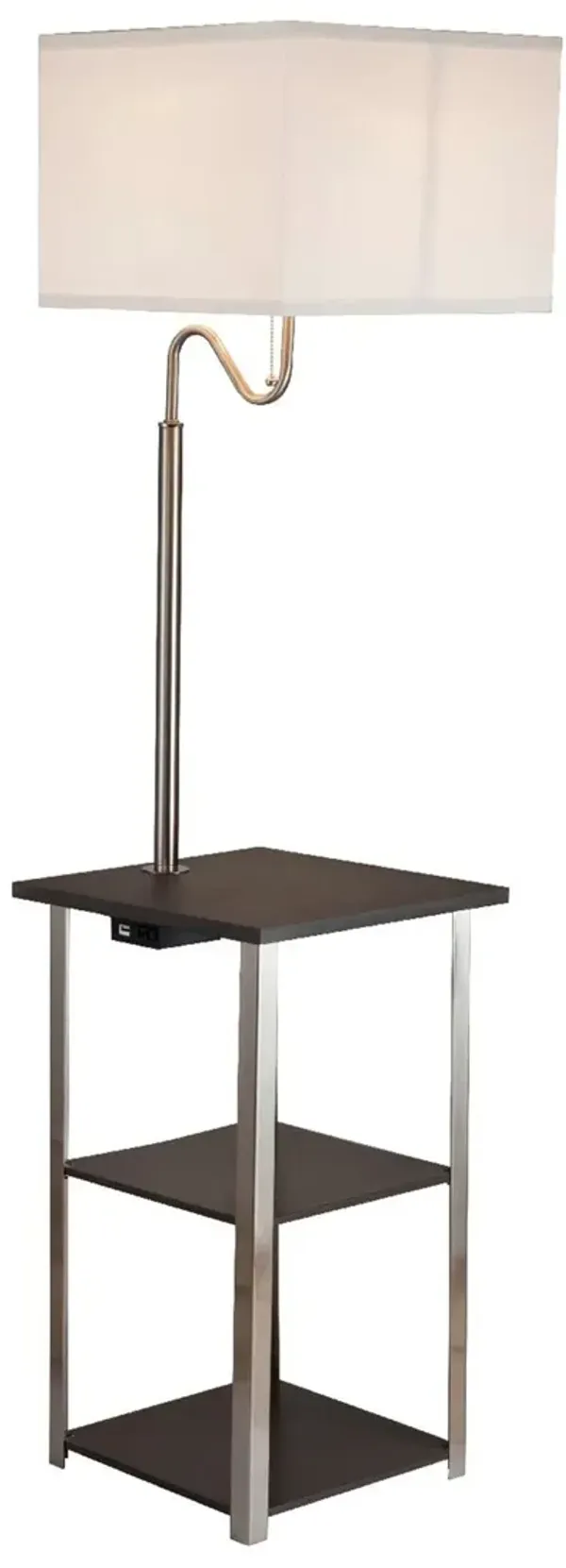 Steel Tray Table Floor Lamp With Square Shade - Silver White