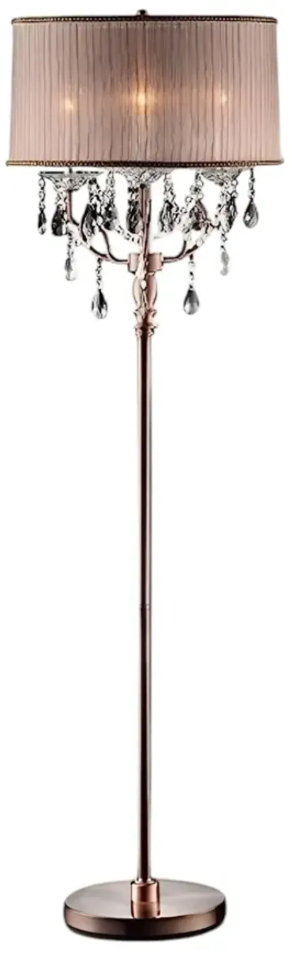 Steel Three Light Candelabra Floor Lamp With Silvery Pink Drum Shade - Silver