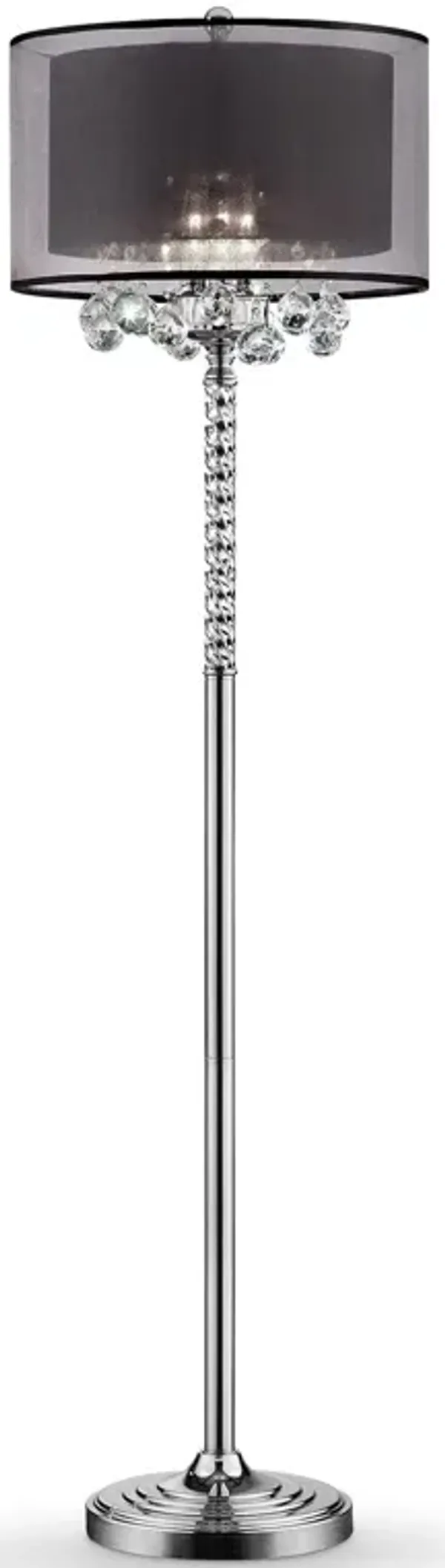Contempo Floor Lamp With Black Shade And Crystal Accents - Silver