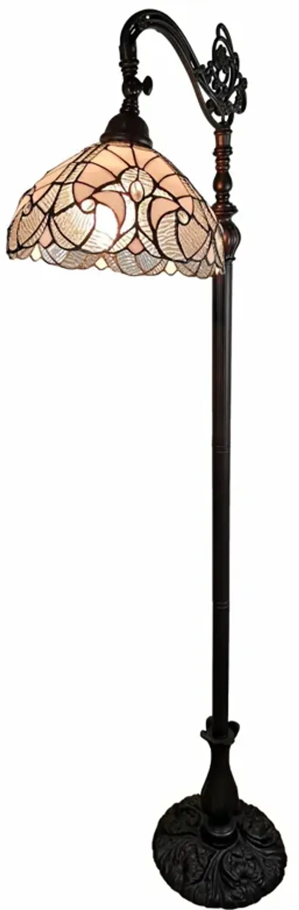11" x 11" x 62" Traditional Shaped Floor Lamp With White Stained Glass Bowl Shade - Brown