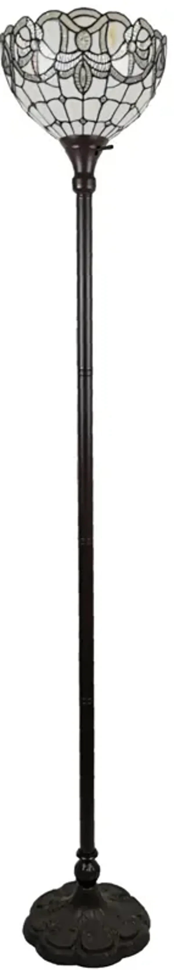Traditional Shaped Floor Lamp With Brown Stained Glass Bowl Shade - Brown