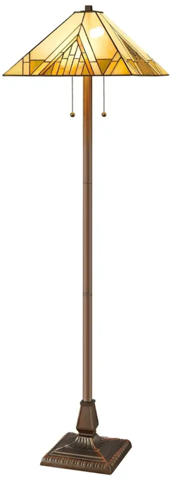 Two Light Beige And Brown Geometric Stained Glass Floor Lamp - Brown