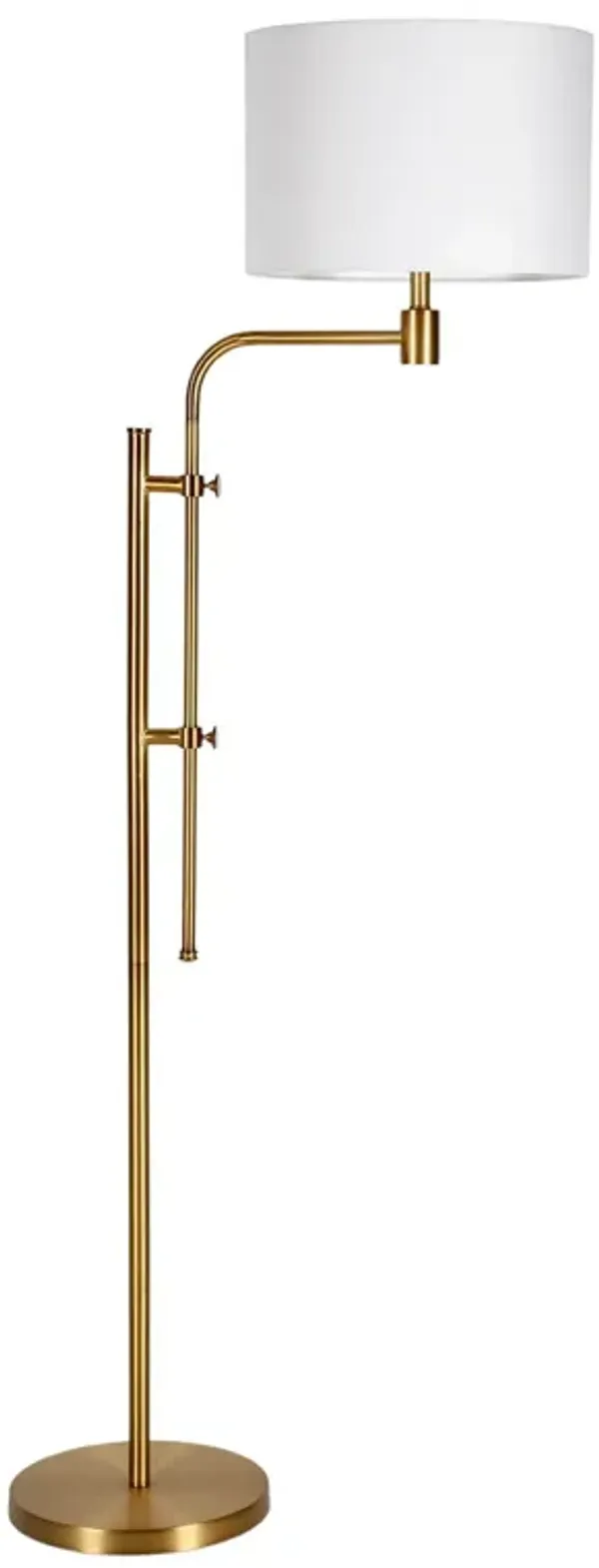 Adjustable Floor Lamp With White Fabric Drum Shade - Brass