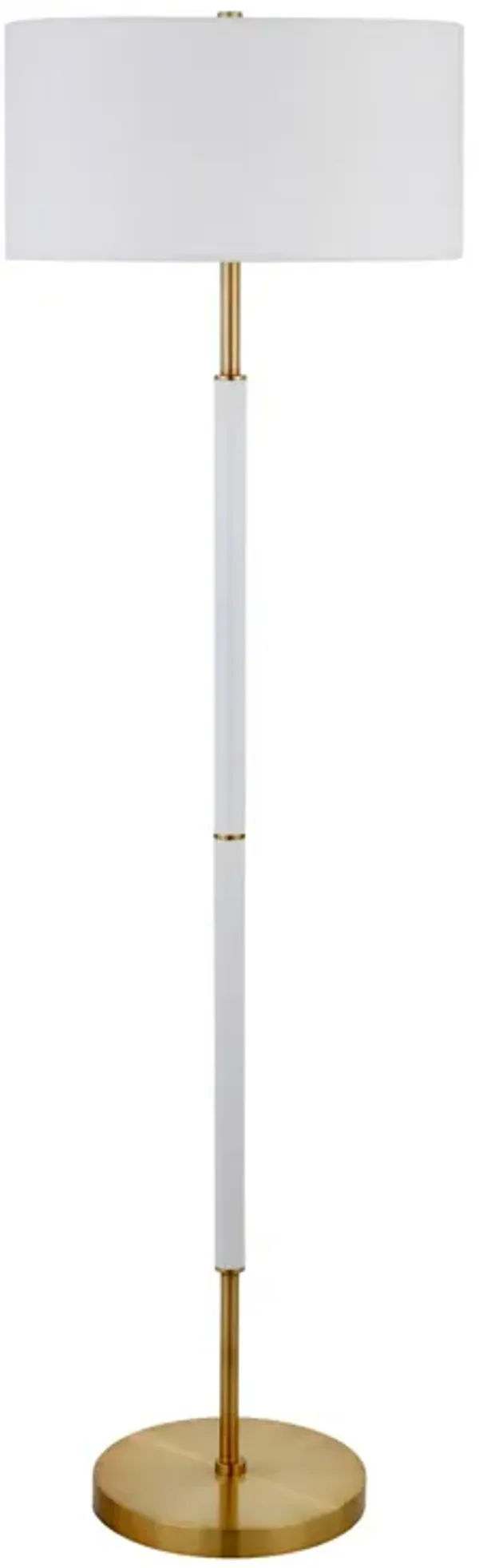 Two Light Floor Lamp With Frosted Glass Drum Shade - Brass / White