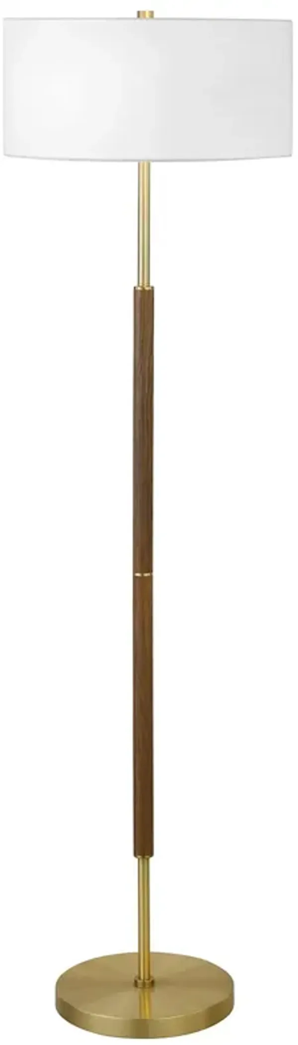 61" Two Light Floor Lamp With White Frosted Glass Drum Shade - Brass