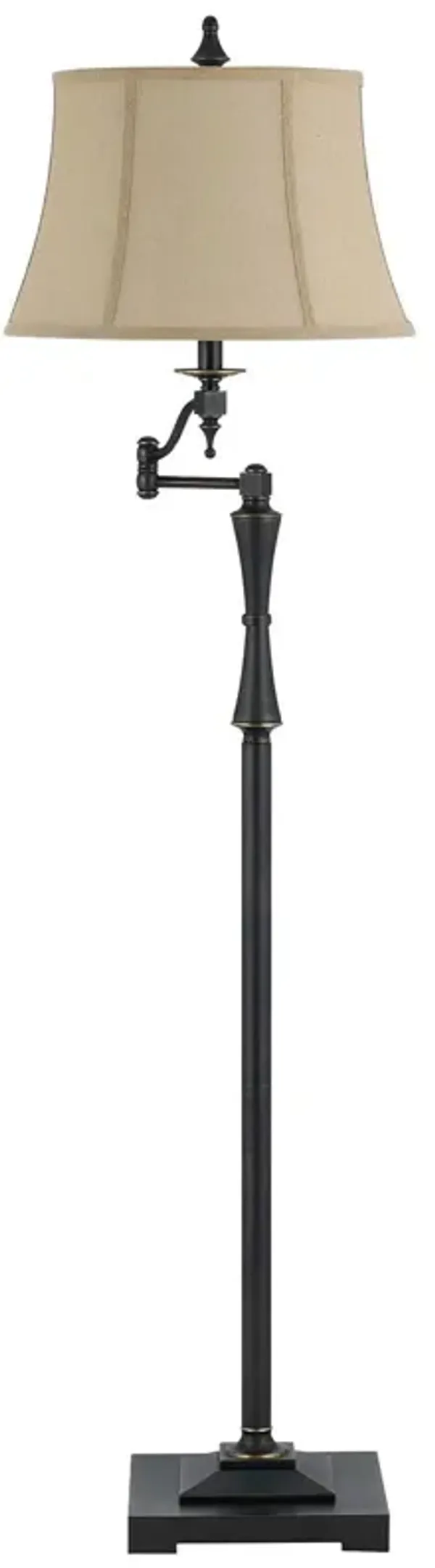 Swing Arm Floor Lamp With Brown Square Shade - Bronze