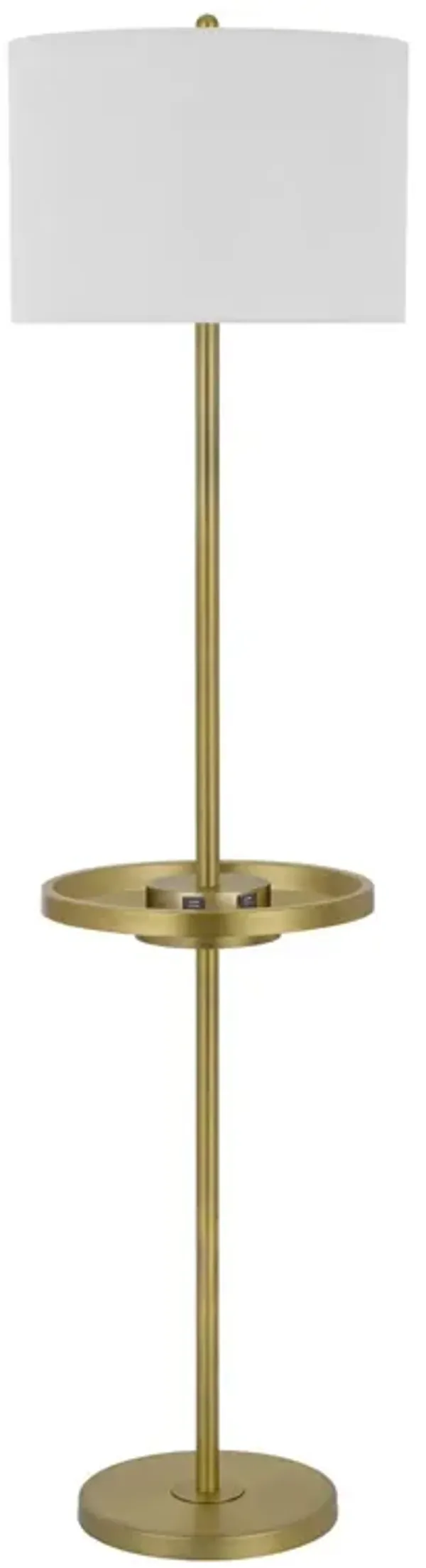 Tray Table Floor Lamp With White Drum Shade - Nickel