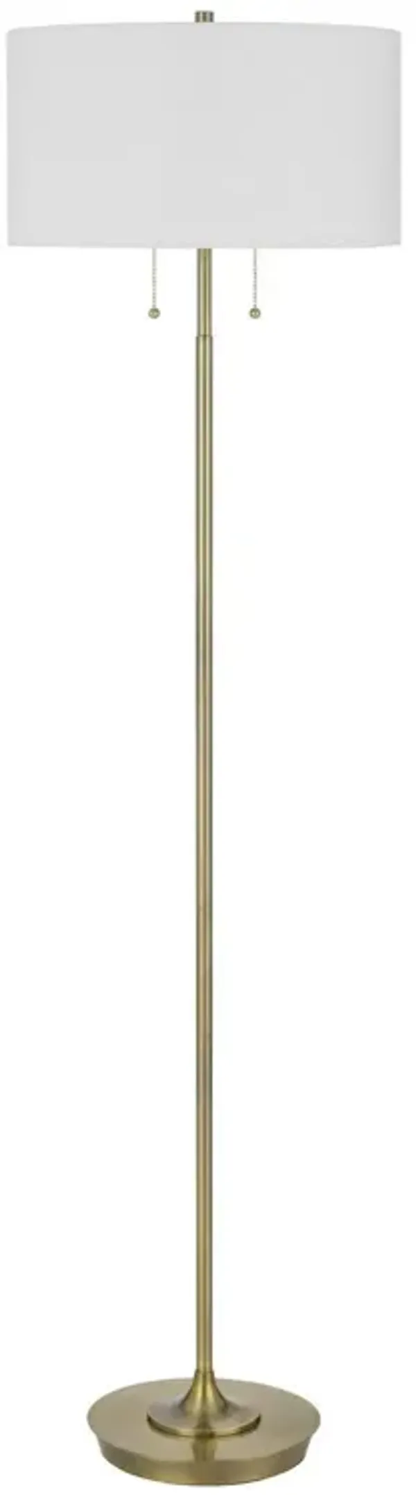 Two Light Traditional Shaped Floor Lamp With White Rectangular Shade - Brass