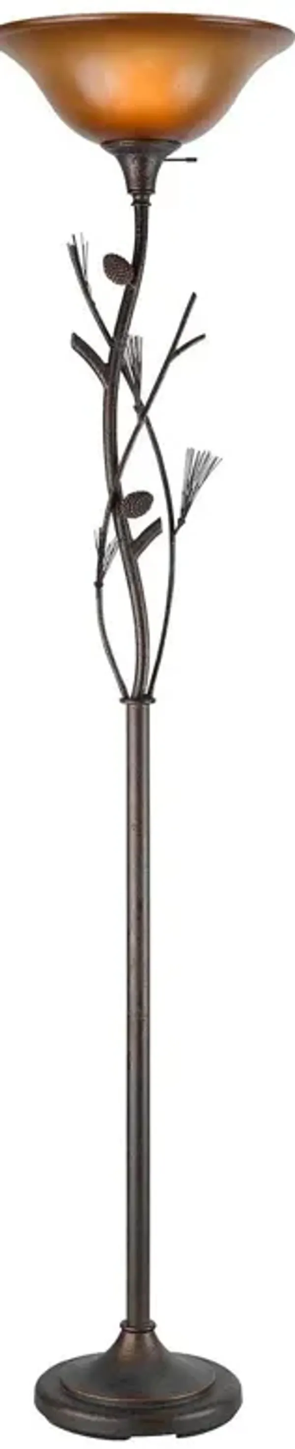 Torchiere Floor Lamp With Brown Frosted Glass Dome Shade - Amber Rust