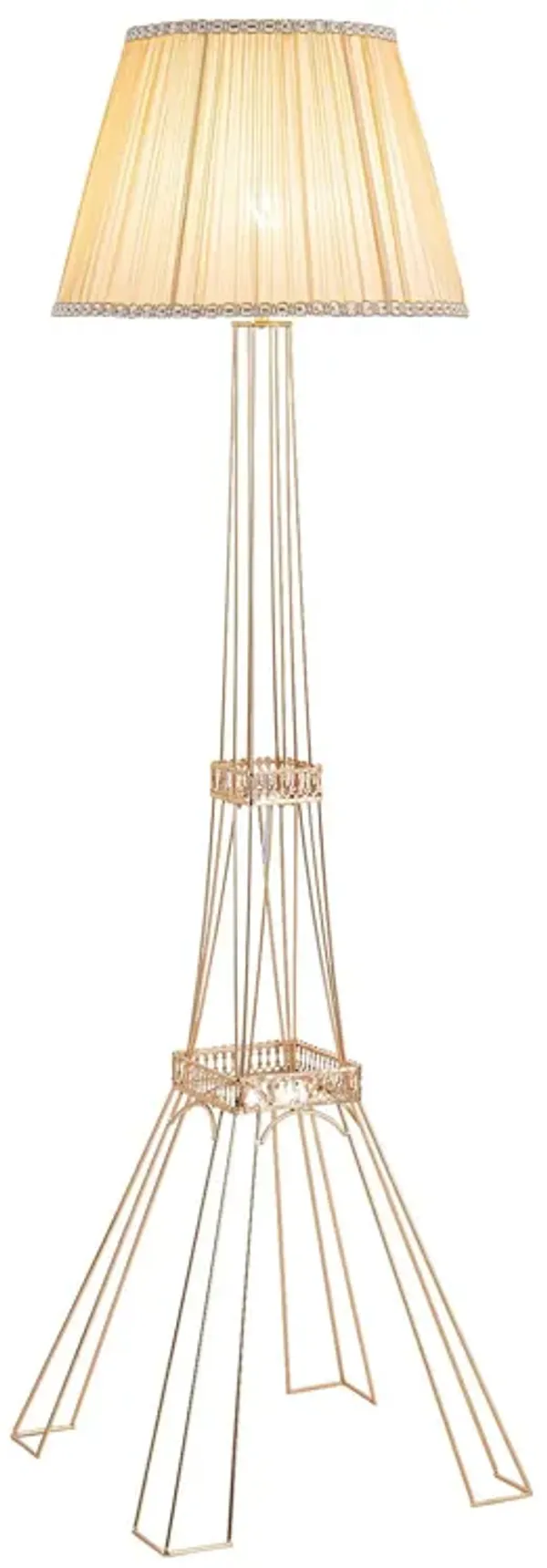 LED Light Changing Eiffel Tower Floor Lamp With Ivory Shade - Brass