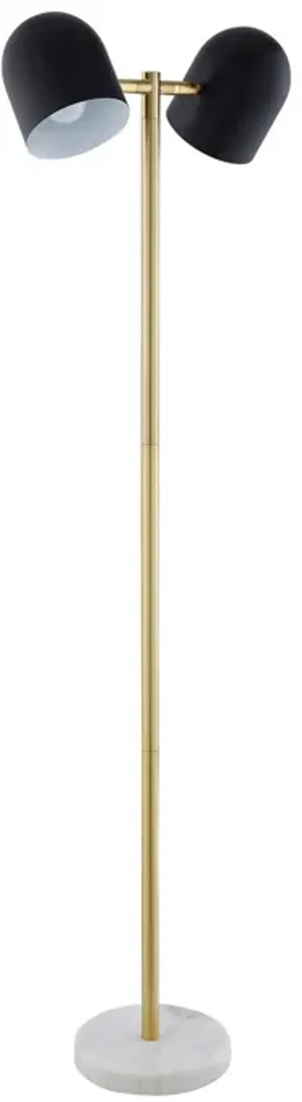 Two Light Floor Lamp With Black Bell Shade - Black And Gold