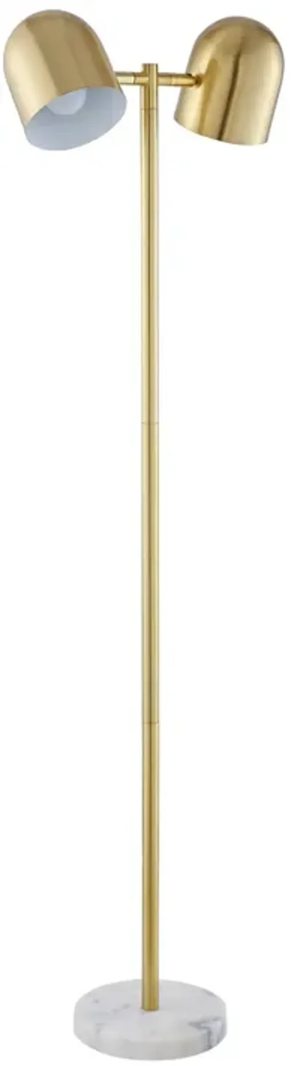 Two Light Floor Lamp With Brass Bell Shades - Gold And White